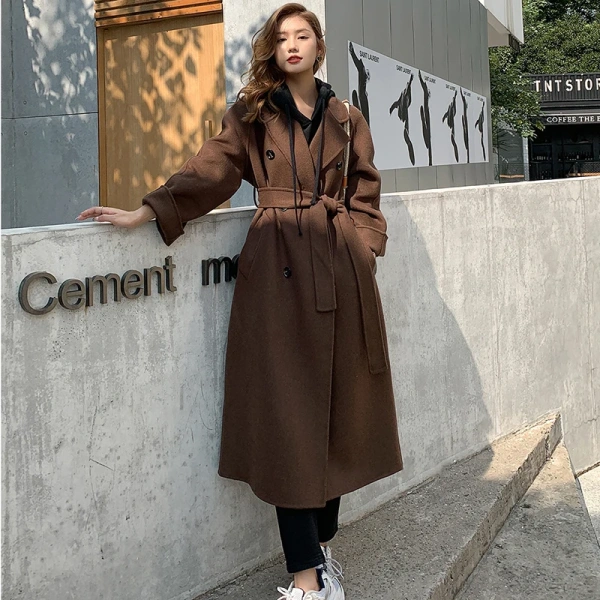 Small Batch Clothing Processing Winter Long Style Wool Women Coat Fashion Commuting Double-breasted With Pocket Handmade - Image 6