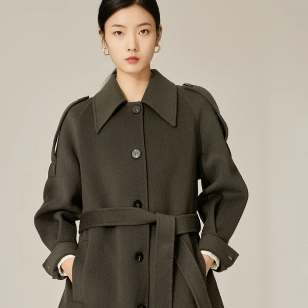 Women's Wool and Blend Winter Single Breasted With Pockets Tie Long Soft Wool Jacket European Fashion Simple Commuter - Image 4
