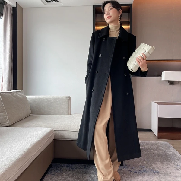 100%Cashmere Coat 2025 Autumn and Winter New Double-faced Woolen Coat in the Long Double-breasted High-end  Women's Clothing - Image 6