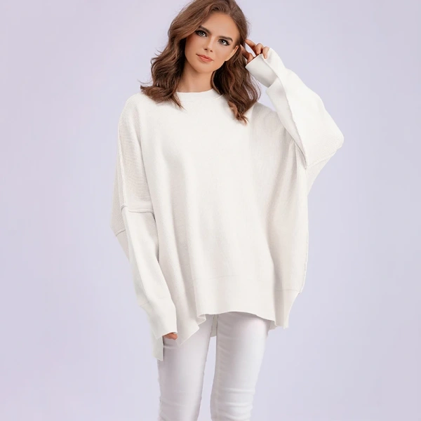 Solid Color Long Sleeve O Neck Pullover Women Loose Knitted Sweater - Image 5