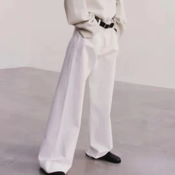 Spring Long Straight Leg Jeans White High Waisted 100% Cotton Denim Pants for Women - Image 5