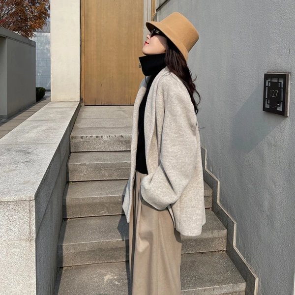 Wool Blends Short Women's Alpaca Wool Coat Fashion Design Hand-sewn One Button - Image 5