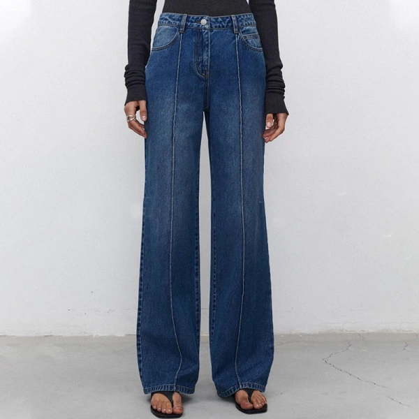 Spring High Waist Cotton Jeans Women Vintage Denim Wide Leg Pants - Image 4