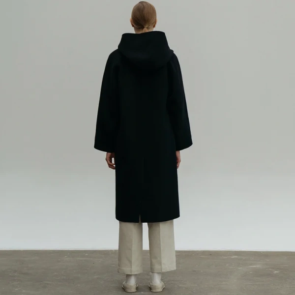 Women's Double Wool Coat 2025 Fall and Winter Long Hooded Coat - Image 4