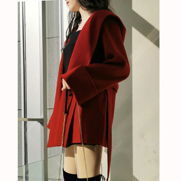 Short Winter  Wool Ladies Coat Women's Wool Blends Hoodie Jacket With Pocket Peru  Europe Fashion Commuting