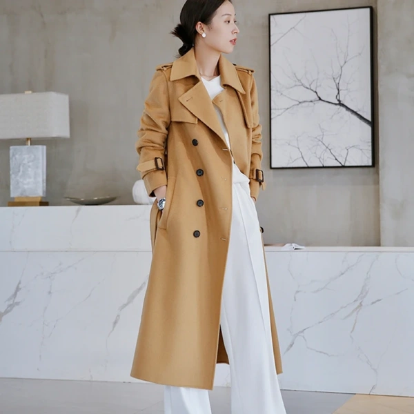Women's Wool Blends Winter Haute Couture Water Ripple Women Wool Coat Simplicity Elegant Double-breasted Handmade - Image 2