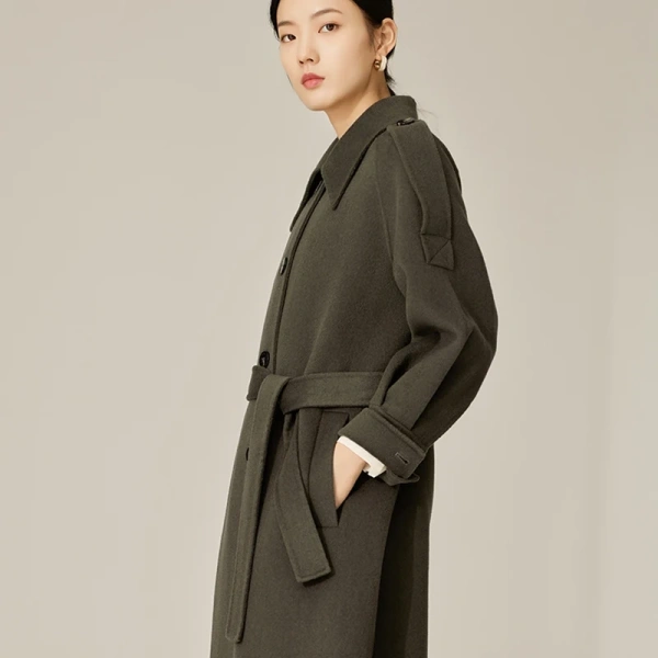Women's Wool and Blend Winter Single Breasted With Pockets Tie Long Soft Wool Jacket European Fashion Simple Commuter - Image 5